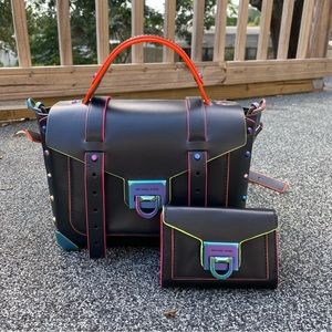 Manhattan Medium Contrast-Trim Leather Satchel and Wallet